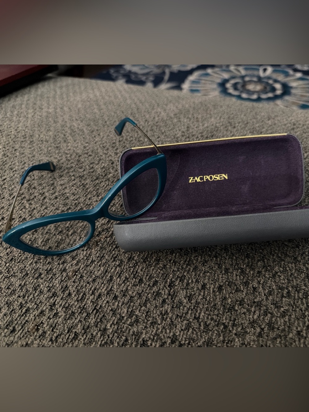 Zac Posen Teal Cat-Eye Optical Frames Shelly with hard case